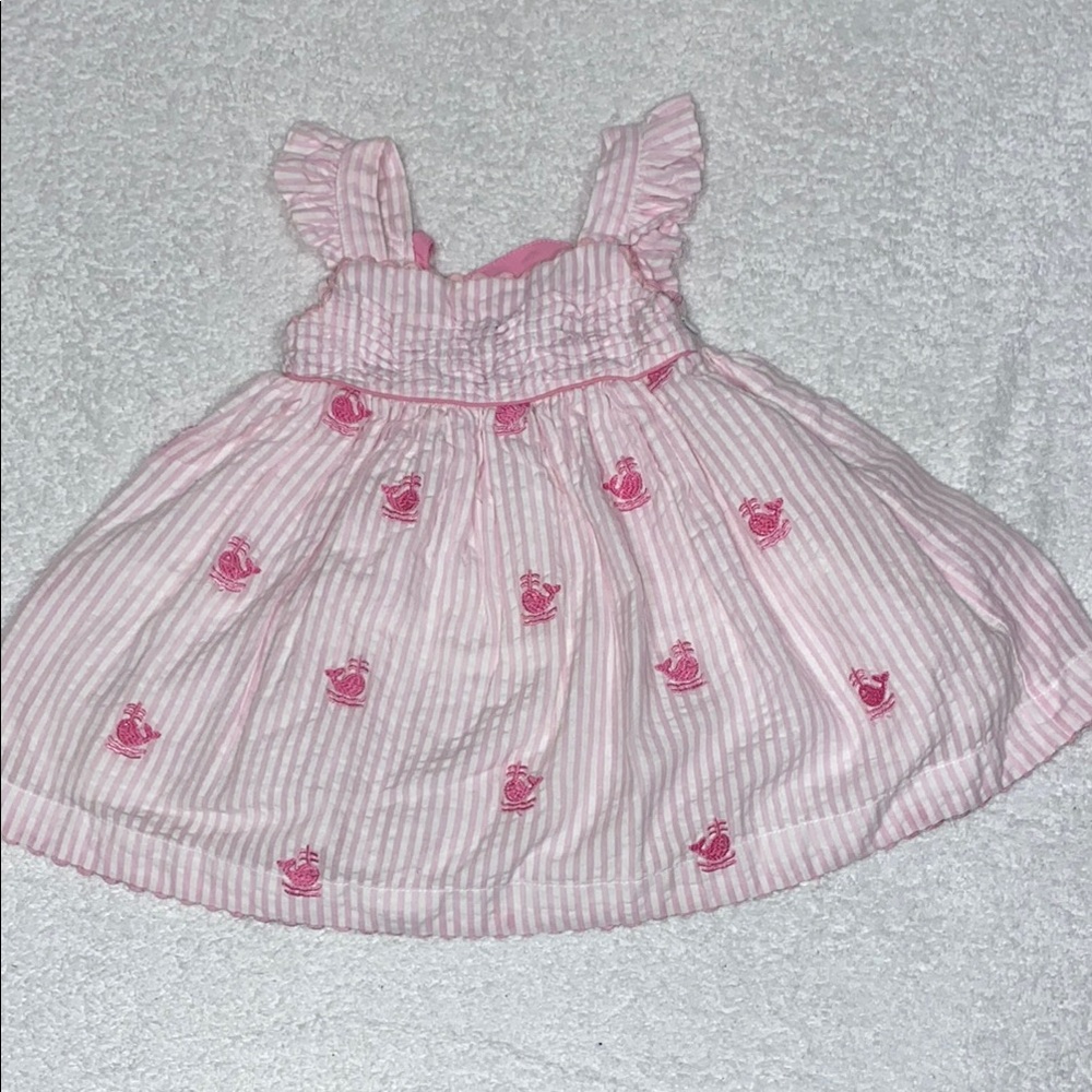 Cotton kids pink striped embroidered whale sun dress 12m
